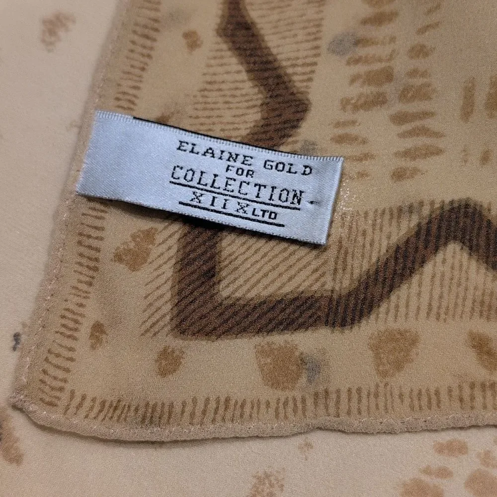 Vintage Elaine Gold for Collection XIIX Tan & Brown Square Silk Scarf Old Money